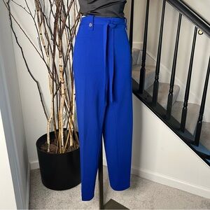 NYC royal blue belted gold hardware trousers